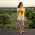 T-shirt femme jaune coupe classique avec design graphique Afrique – Mode masculine ethnique et moderne – Confortable et durable.
